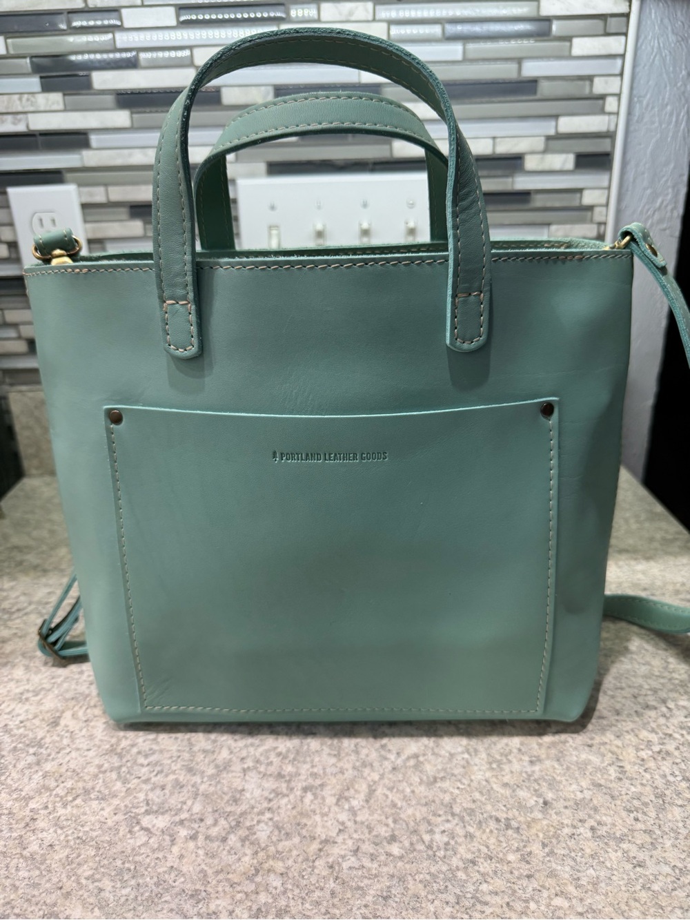 Portland Leather Mint medium crossbody tote